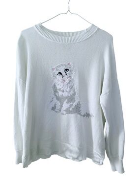 Ruby Moon Fluffy Cat Off White Cream Kitten Sweater Women’s Medium